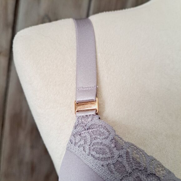 Aerie Real Power Plunge Push Up Bra 38D Light Purple Grey Lace Trim Sexy NWOT - Picture 11 of 16